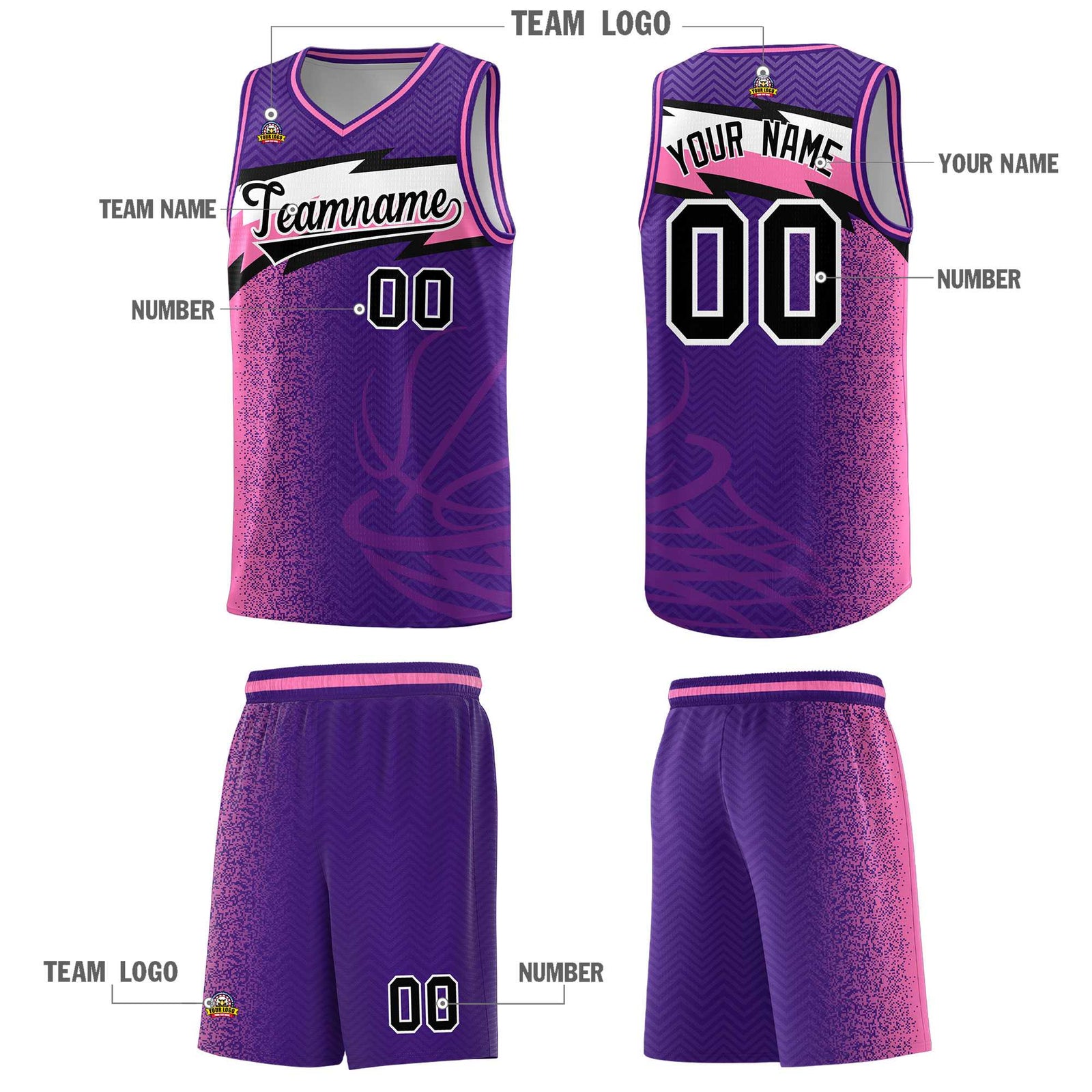 Custom Purple Dot Scatter Graffiti Pattern Sports Uniform Basketball Jersey
