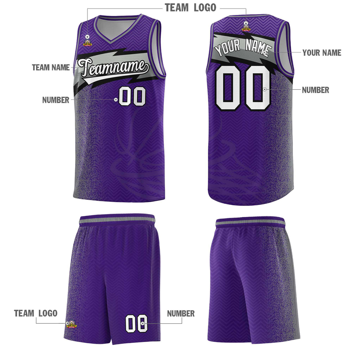 Custom Purple Dot Scatter Graffiti Pattern Sports Uniform Basketball Jersey