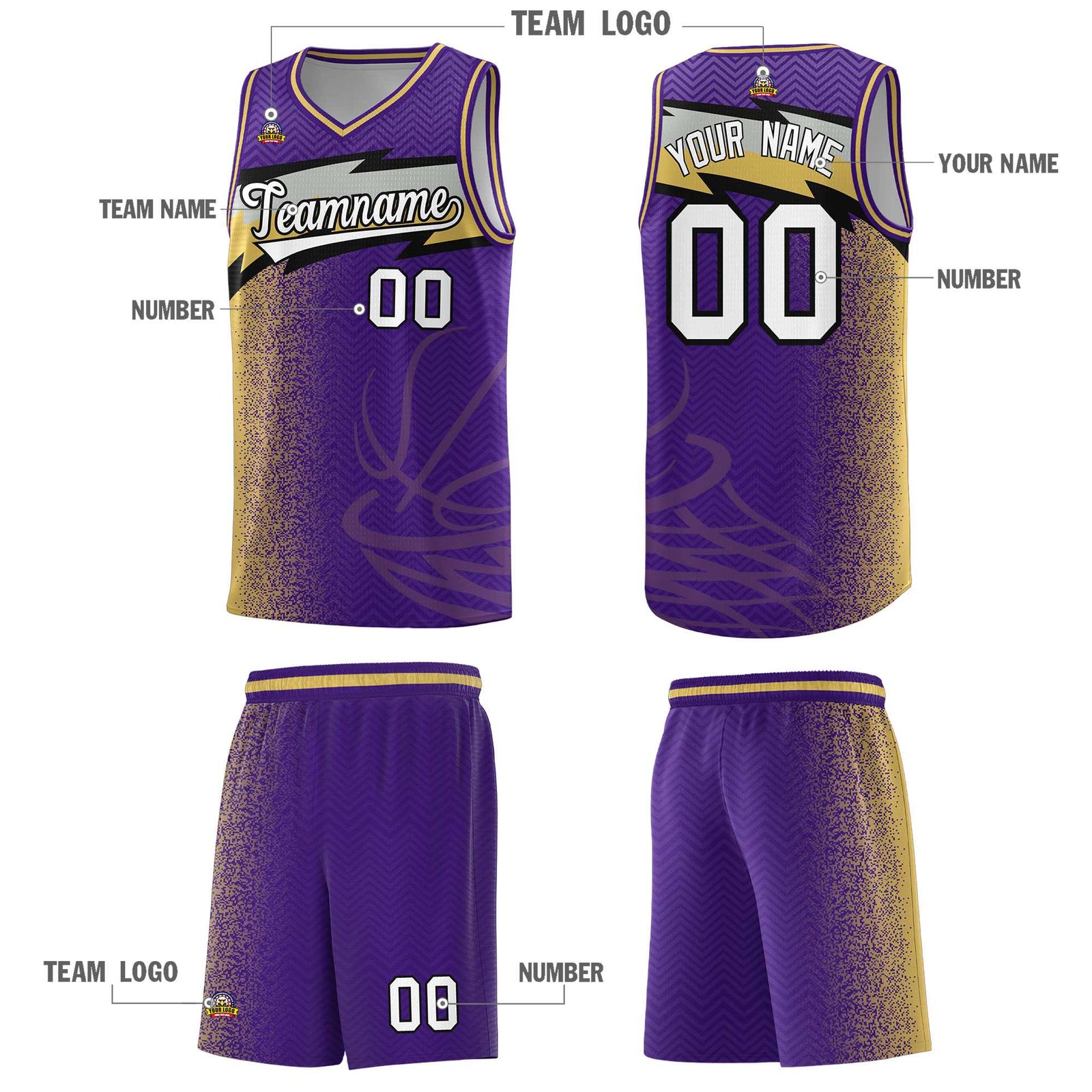 Custom Purple Dot Scatter Graffiti Pattern Sports Uniform Basketball Jersey