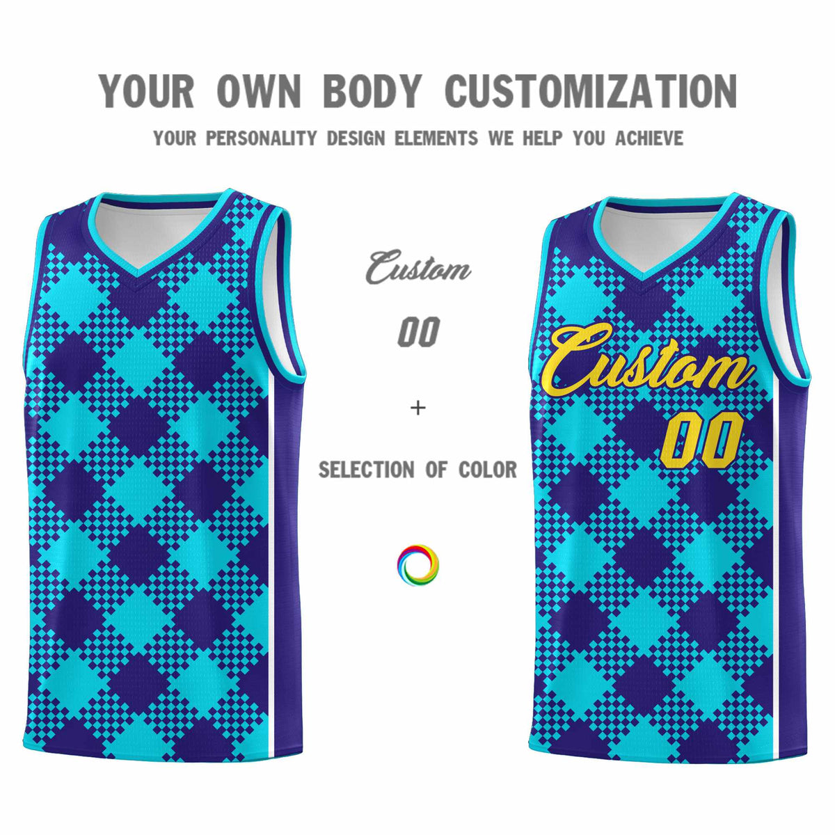 Personalized Royal White-Sky Blue Grid Basketball Kits