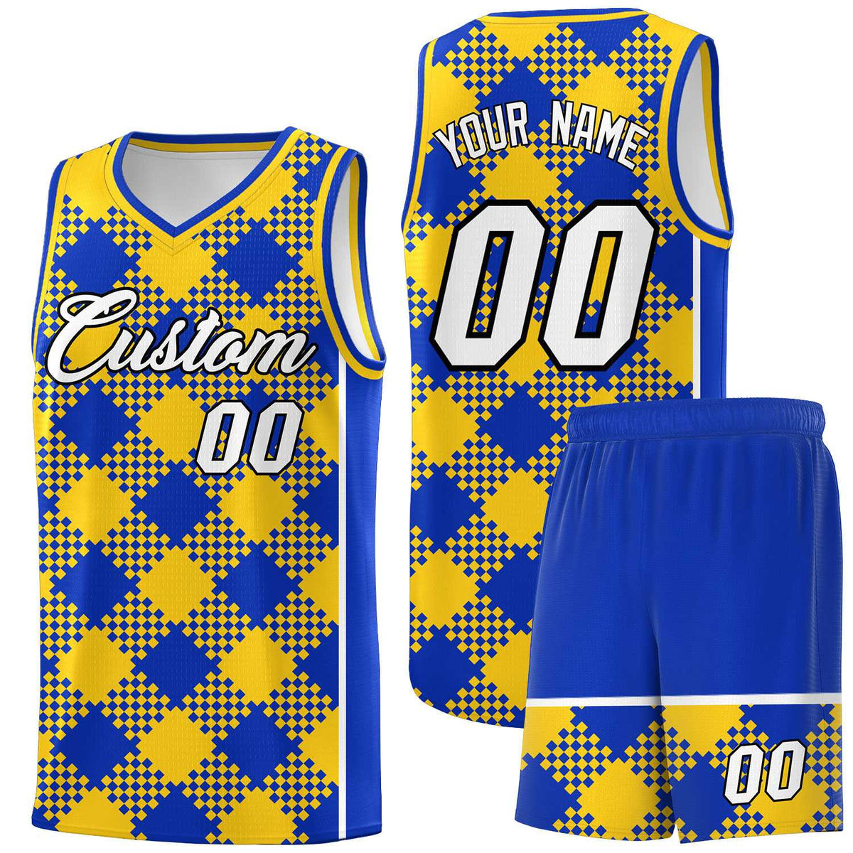 Personalized Royal Gold-White Grid Basketball Kits