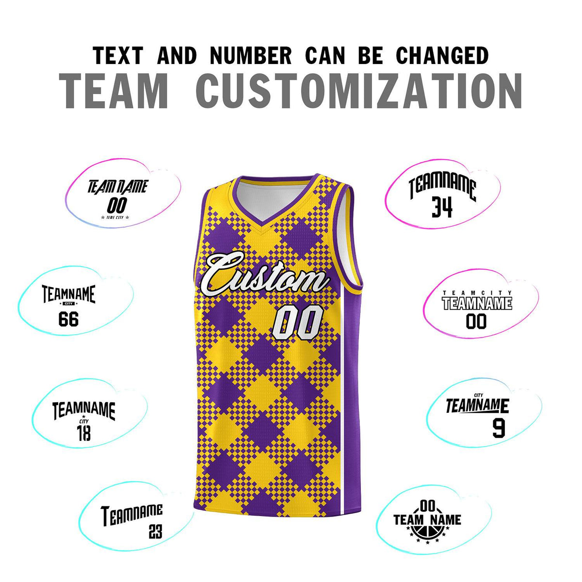 Personalized Purple Gold-White Grid Basketball Kits