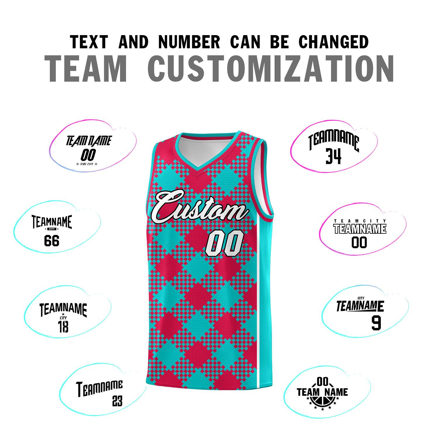 Personalized Aqua Red-White Grid Basketball Kits
