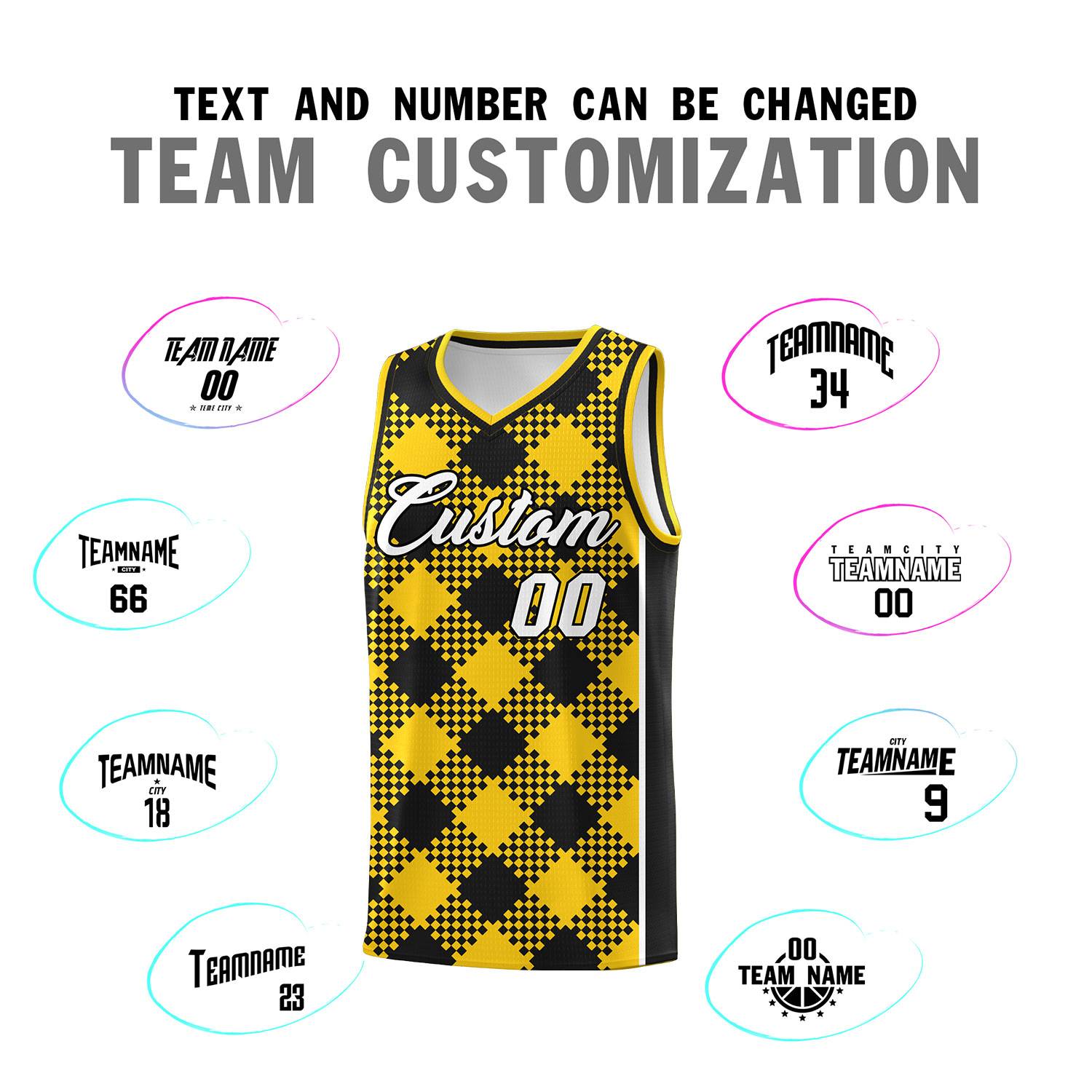 Personalized Gold Black-White Grid Basketball Kits