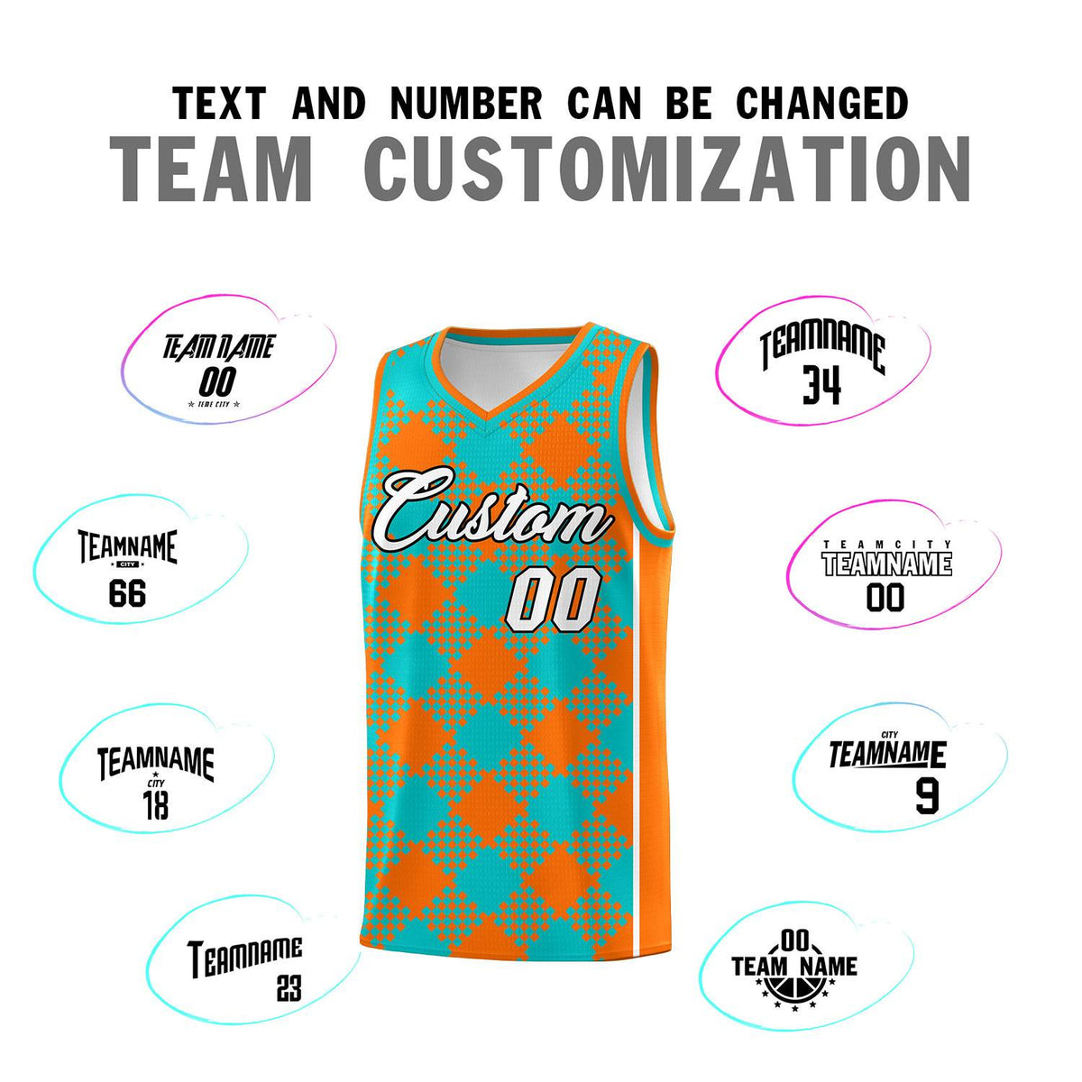 Personalized Aqua Orange-White Grid Basketball Kits