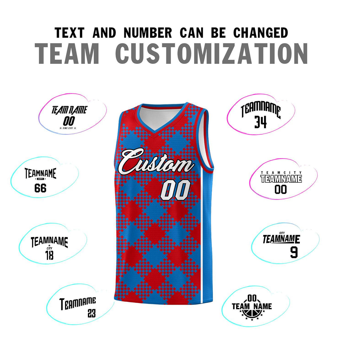 Personalized Royal Red-White Grid Basketball Kits