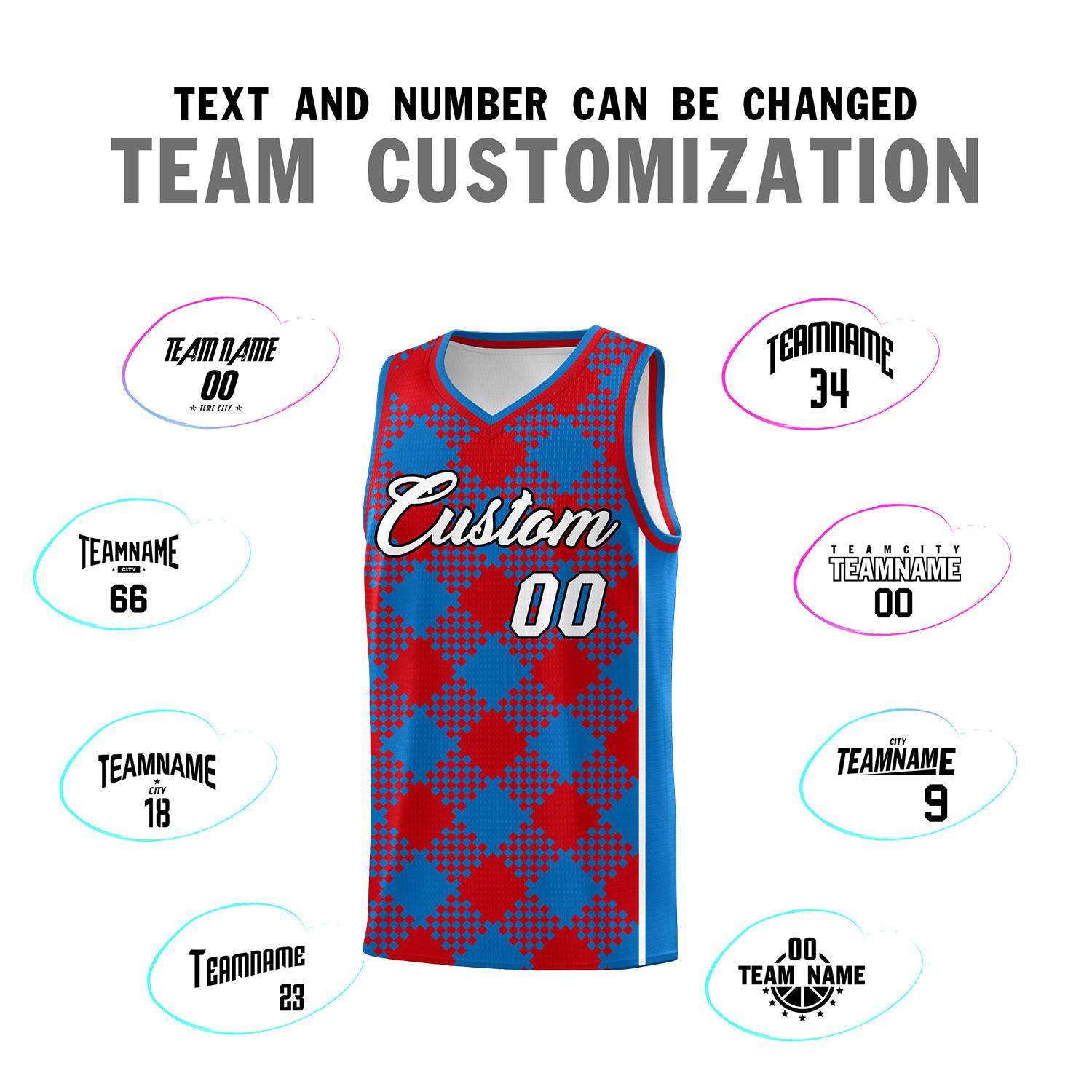 Personalized Royal Red-White Grid Basketball Kits