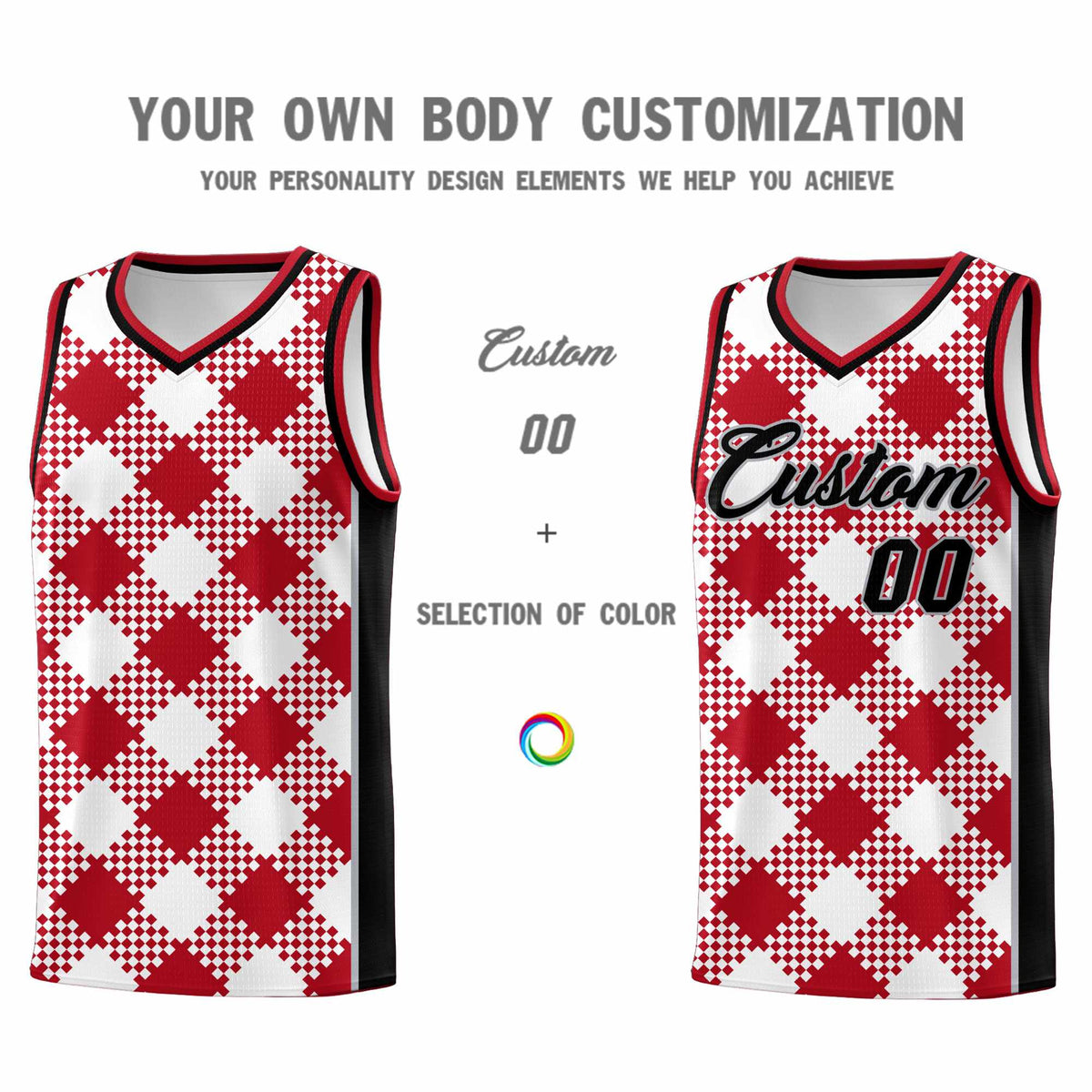 Personalized White Red-Gray Grid Basketball Kits