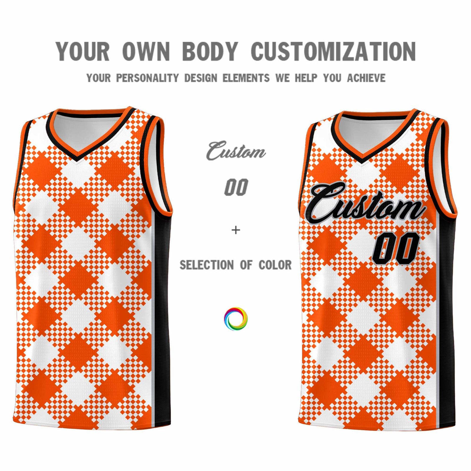 Personalized White Orange-Gray Grid Basketball Kits