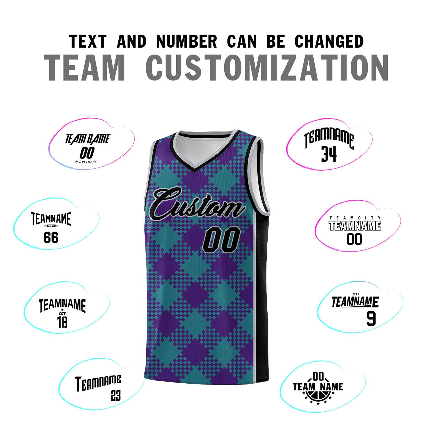 Personalized Purple Teal-Gray Grid Basketball Kits