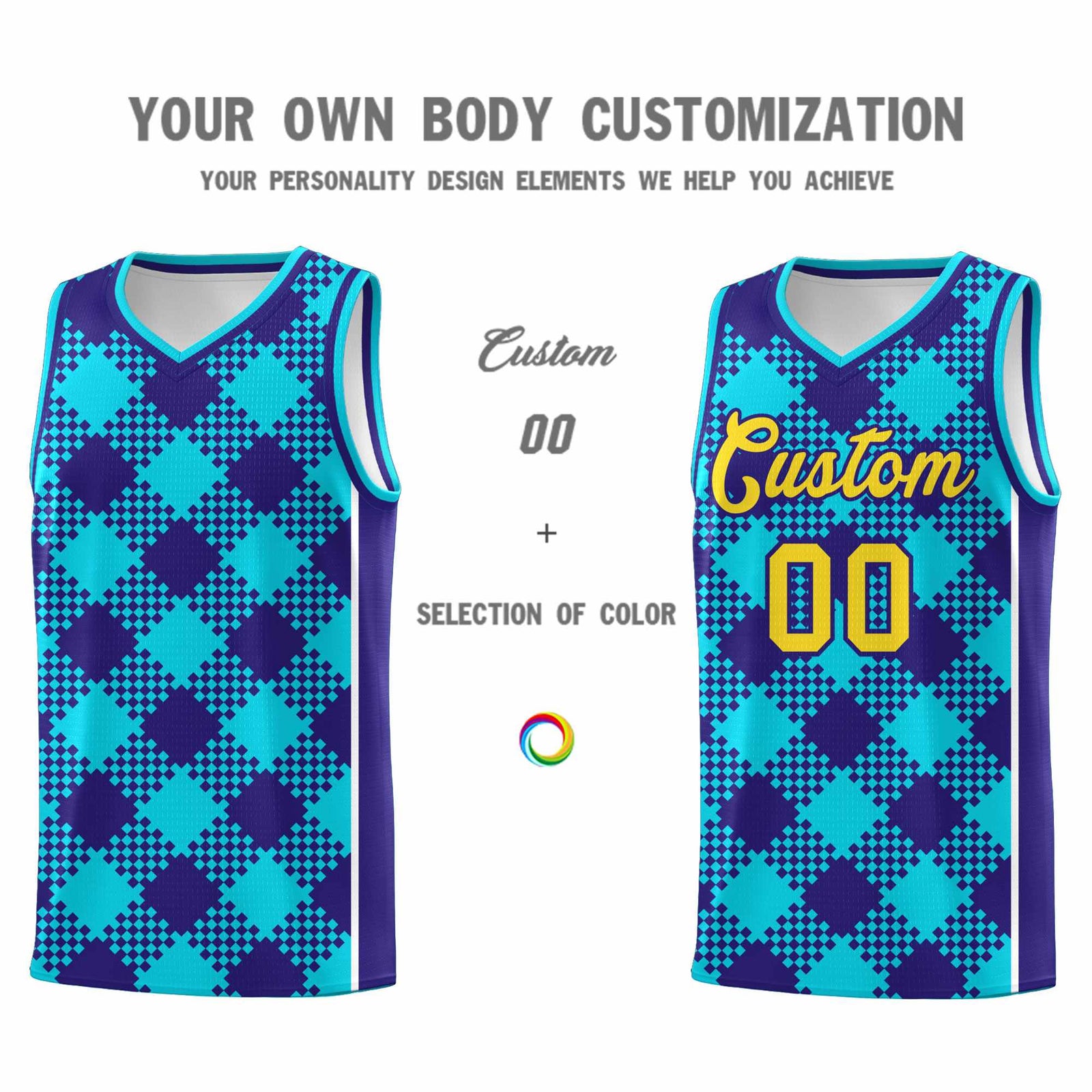 Personalized Royal White-Sky Blue Grid Basketball Kits