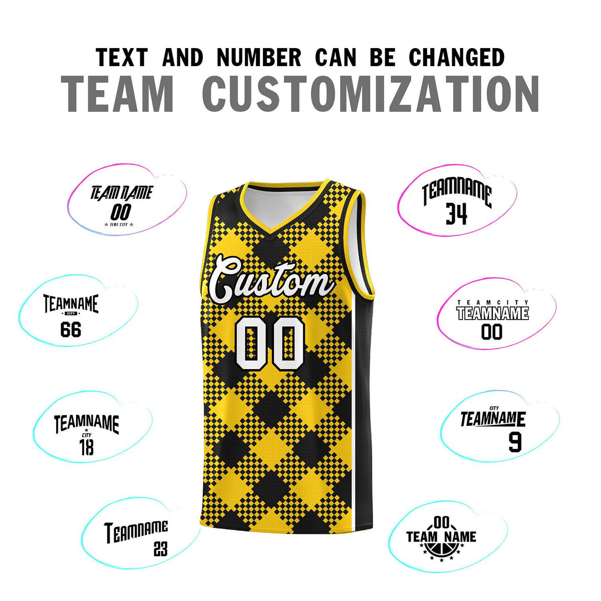 Personalized Gold Black-White Grid Basketball Kits