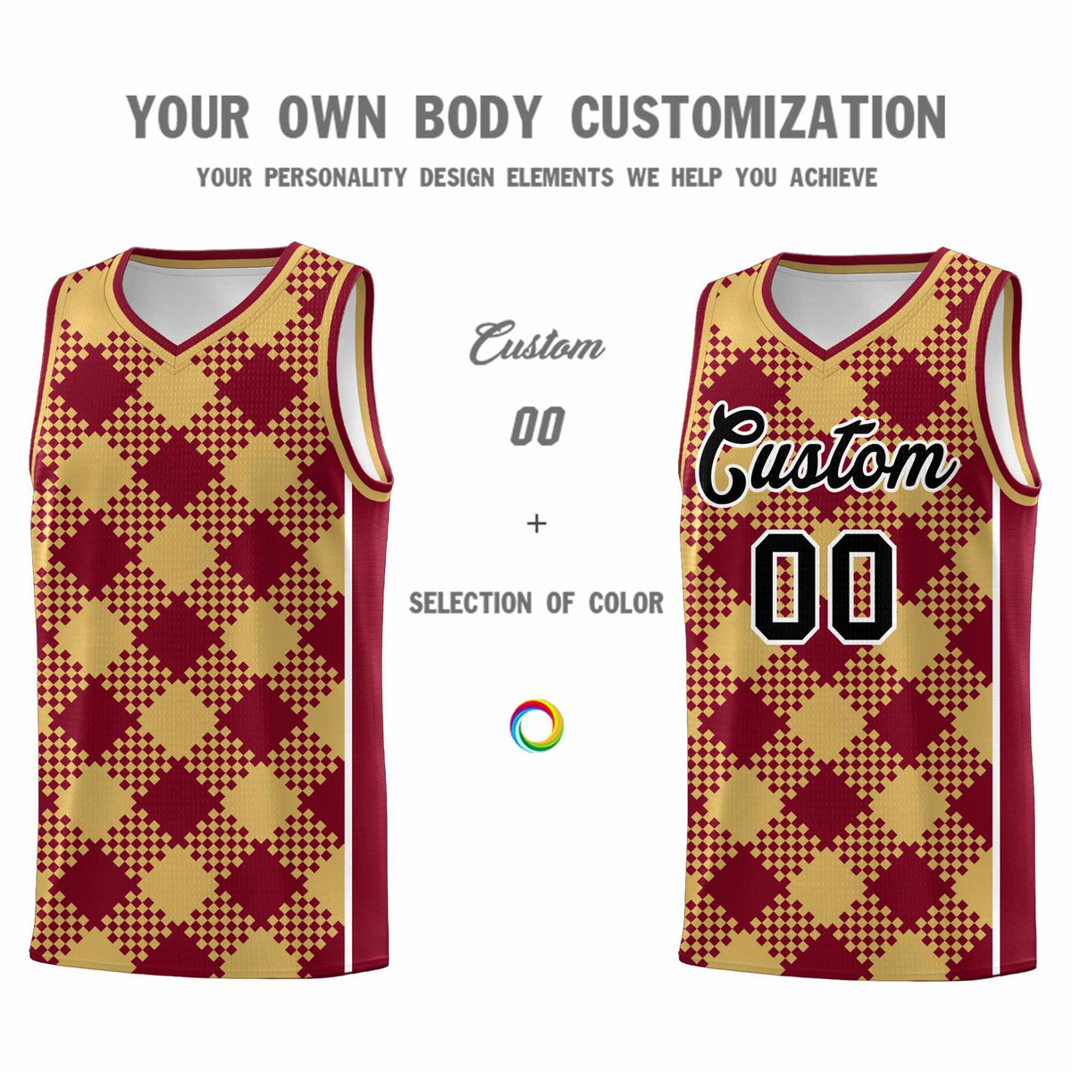 Personalized Old Gold Crimson-White Grid Basketball Kits