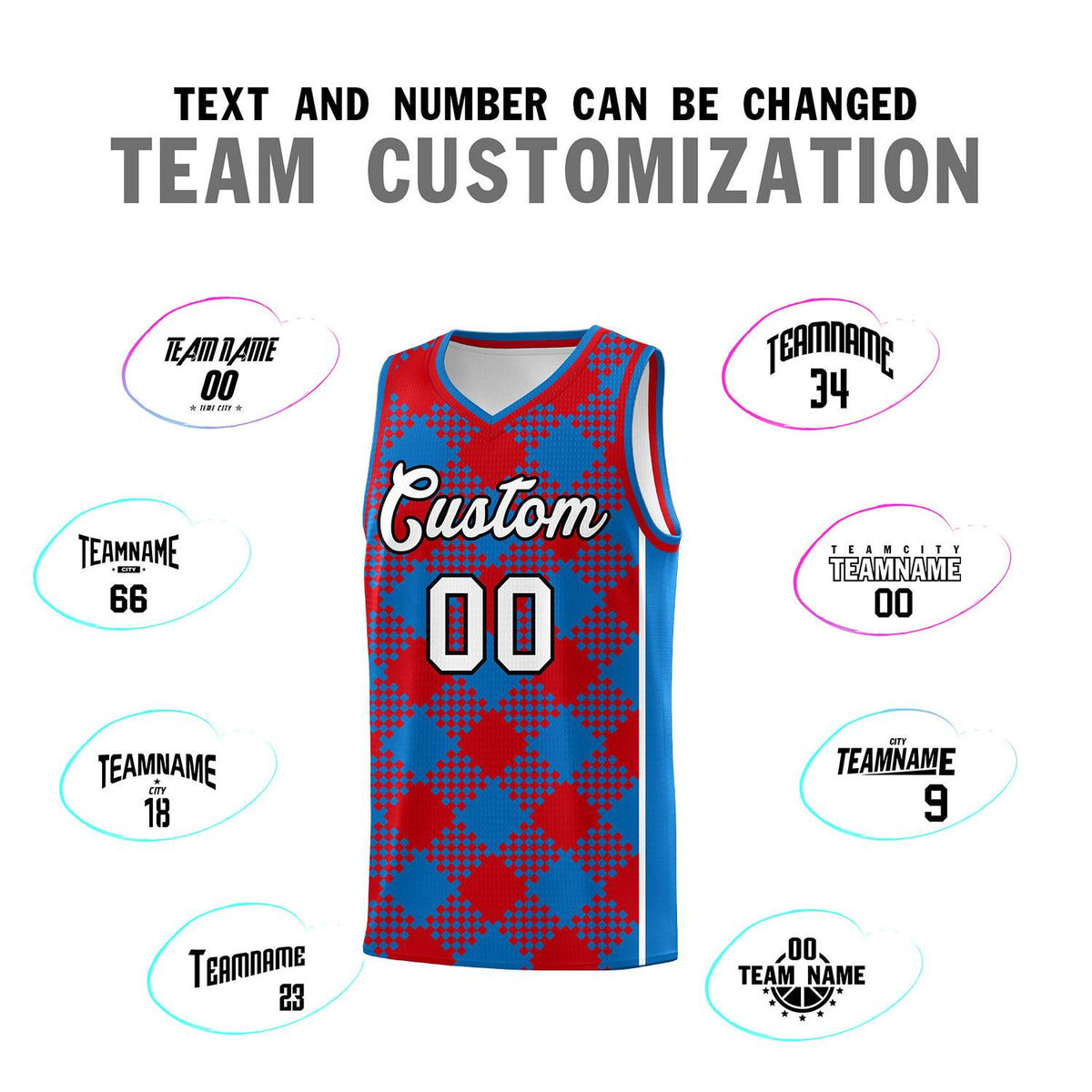 Personalized Royal Red-White Grid Basketball Kits