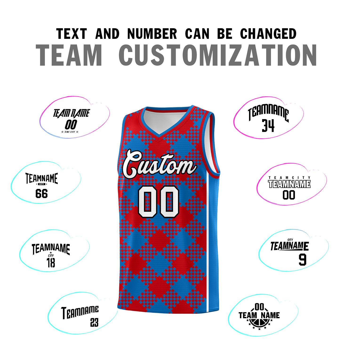 Personalized Royal Red-White Grid Basketball Kits
