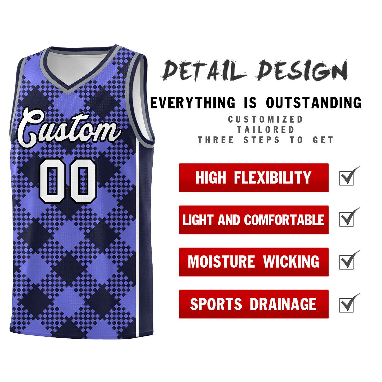 Personalized Purple Navy-White Grid Basketball Kits