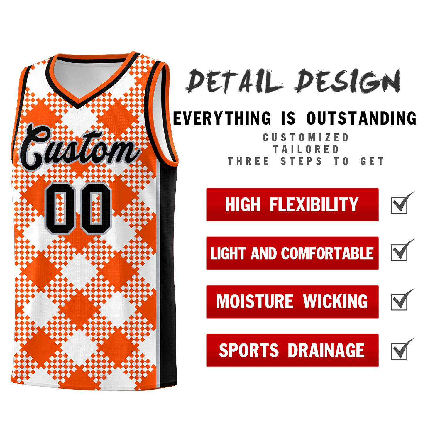 Personalized White Orange-Gray Grid Basketball Kits