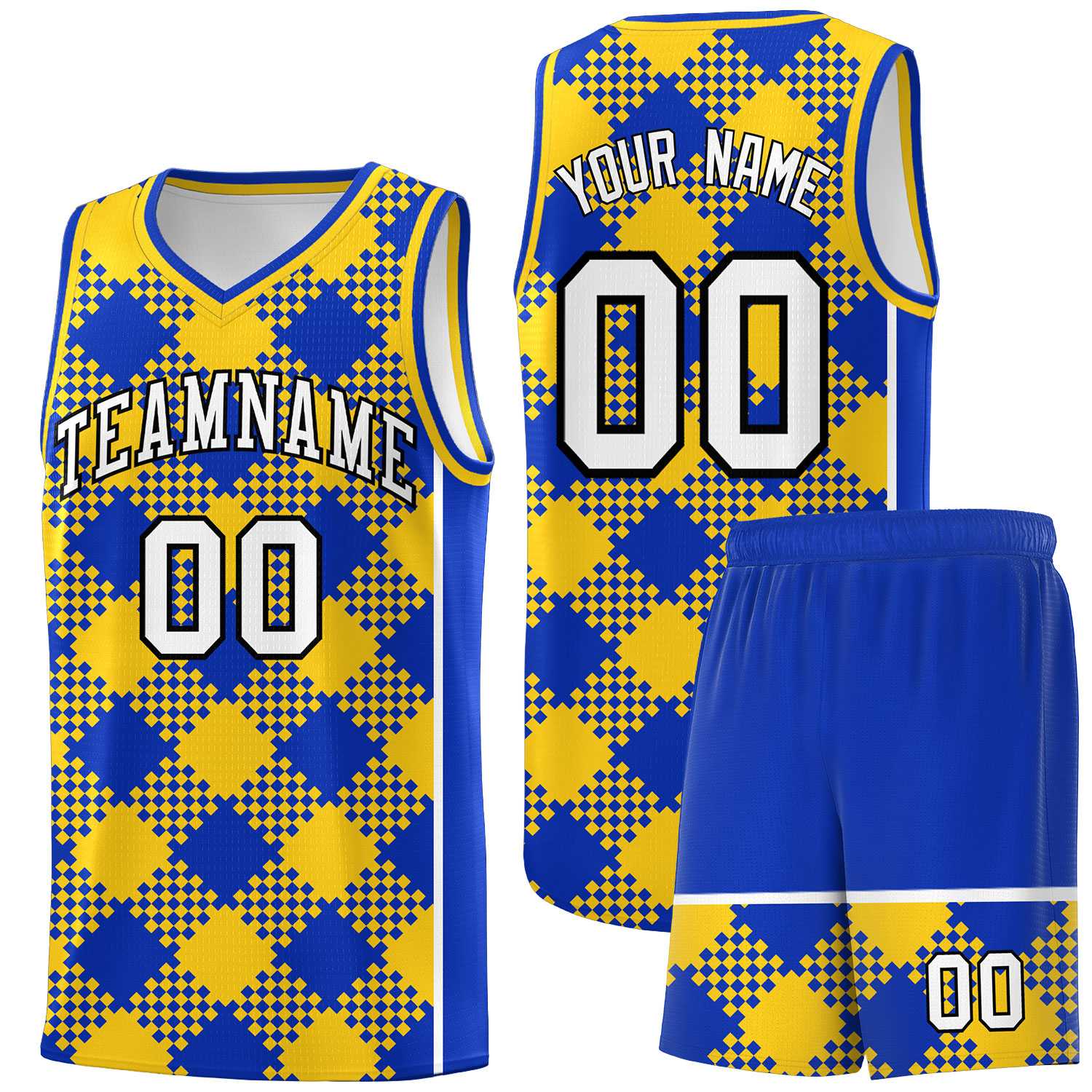 Personalized Royal Gold-White Grid Basketball Kits