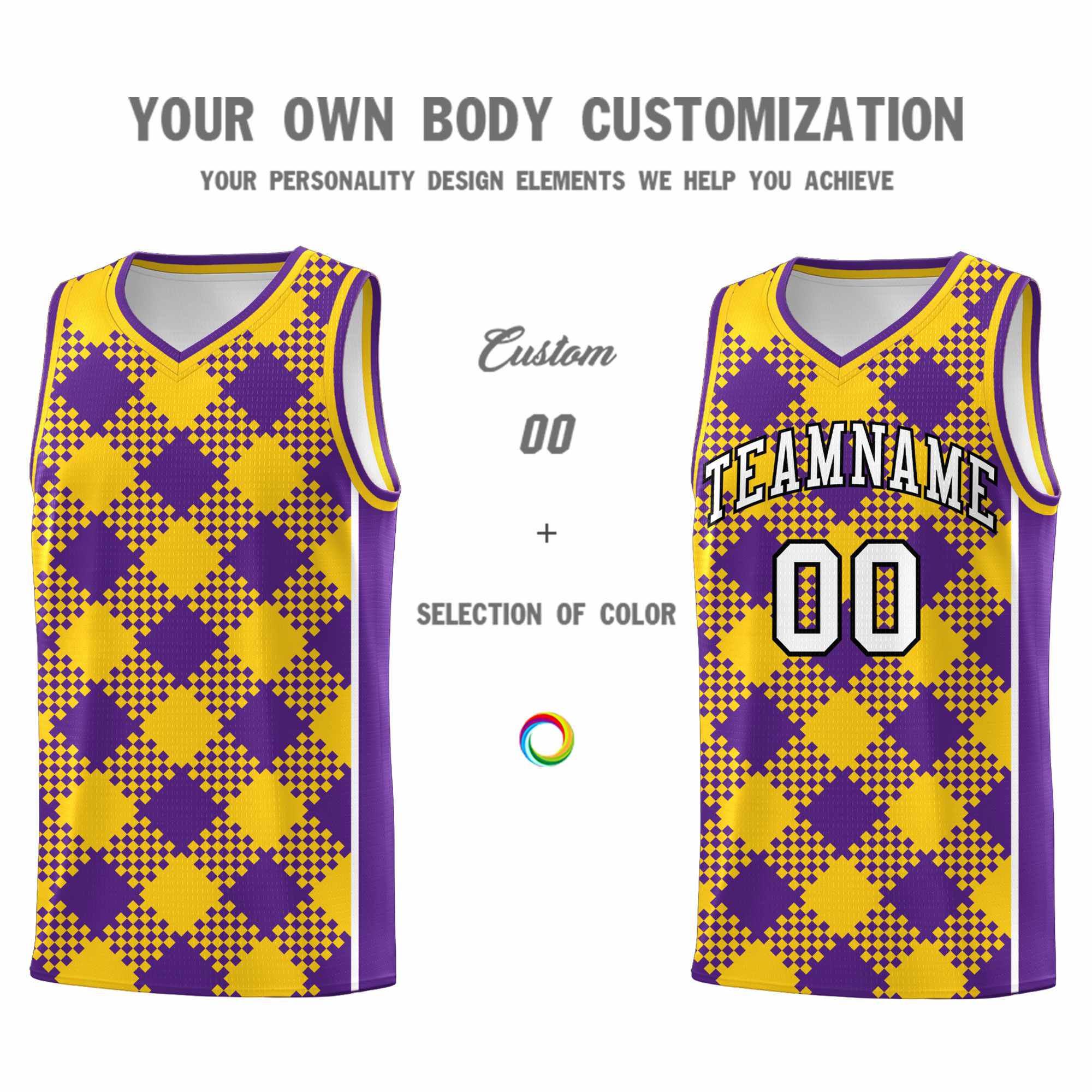 Personalized Purple Gold-White Grid Basketball Kits