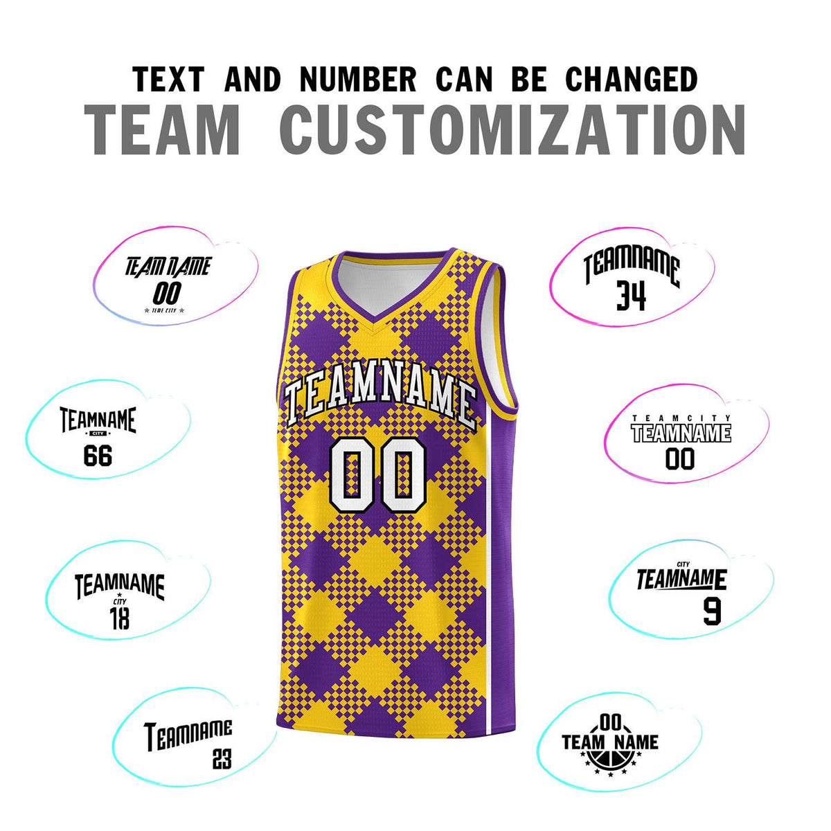 Personalized Purple Gold-White Grid Basketball Kits