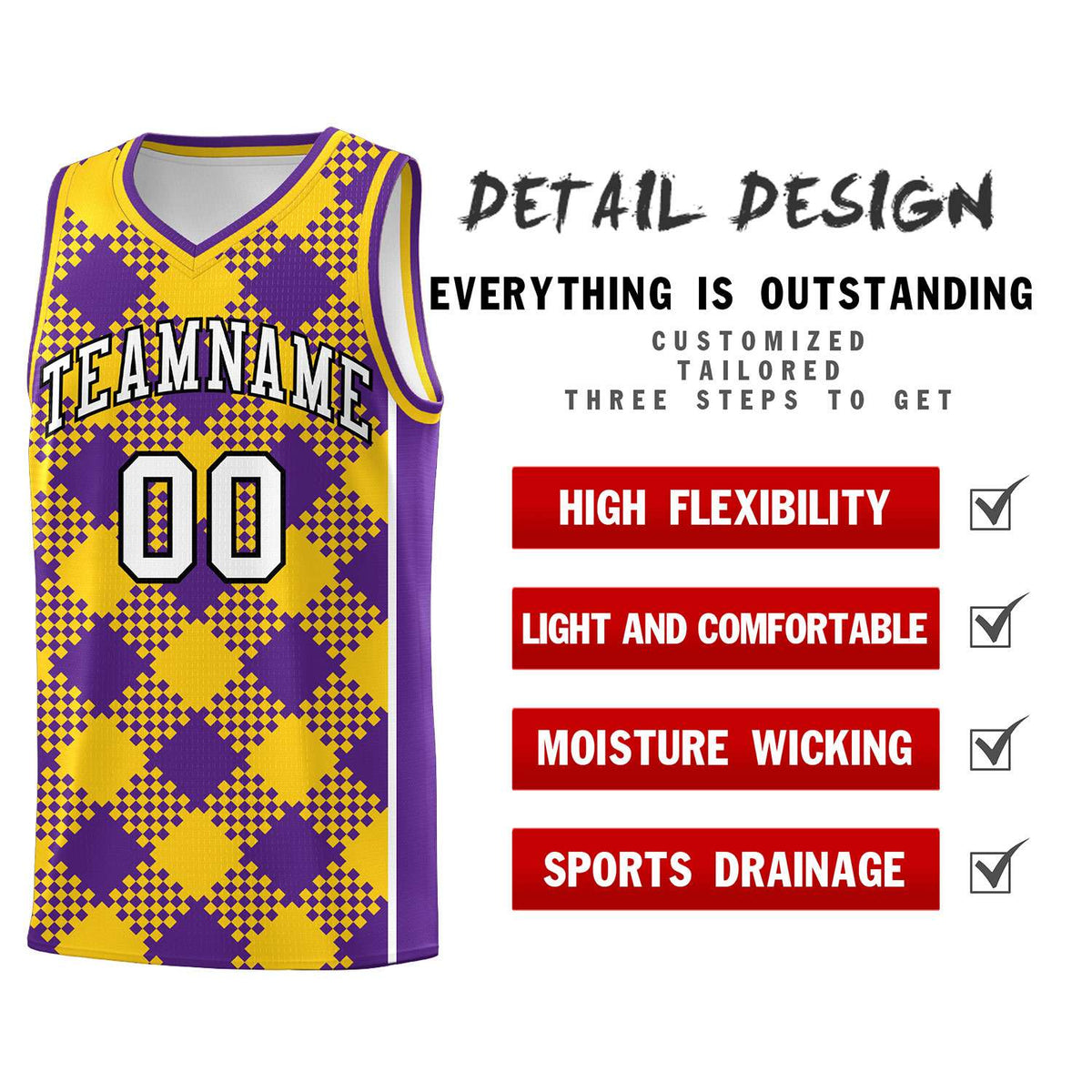 Personalized Purple Gold-White Grid Basketball Kits
