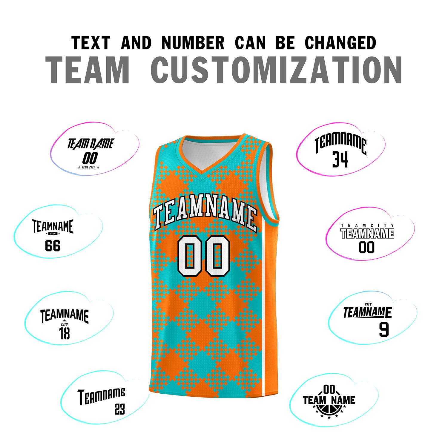 Personalized Aqua Orange-White Grid Basketball Kits