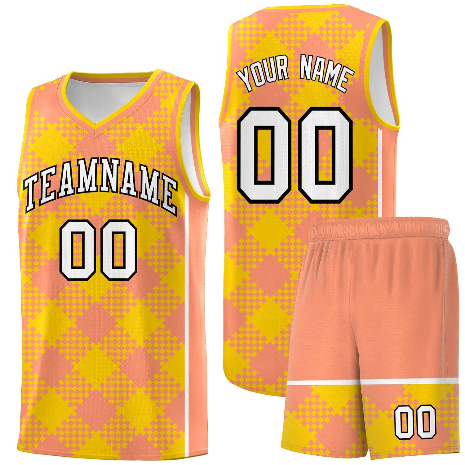 Personalized Light Orange Gold-White Grid Basketball Kits