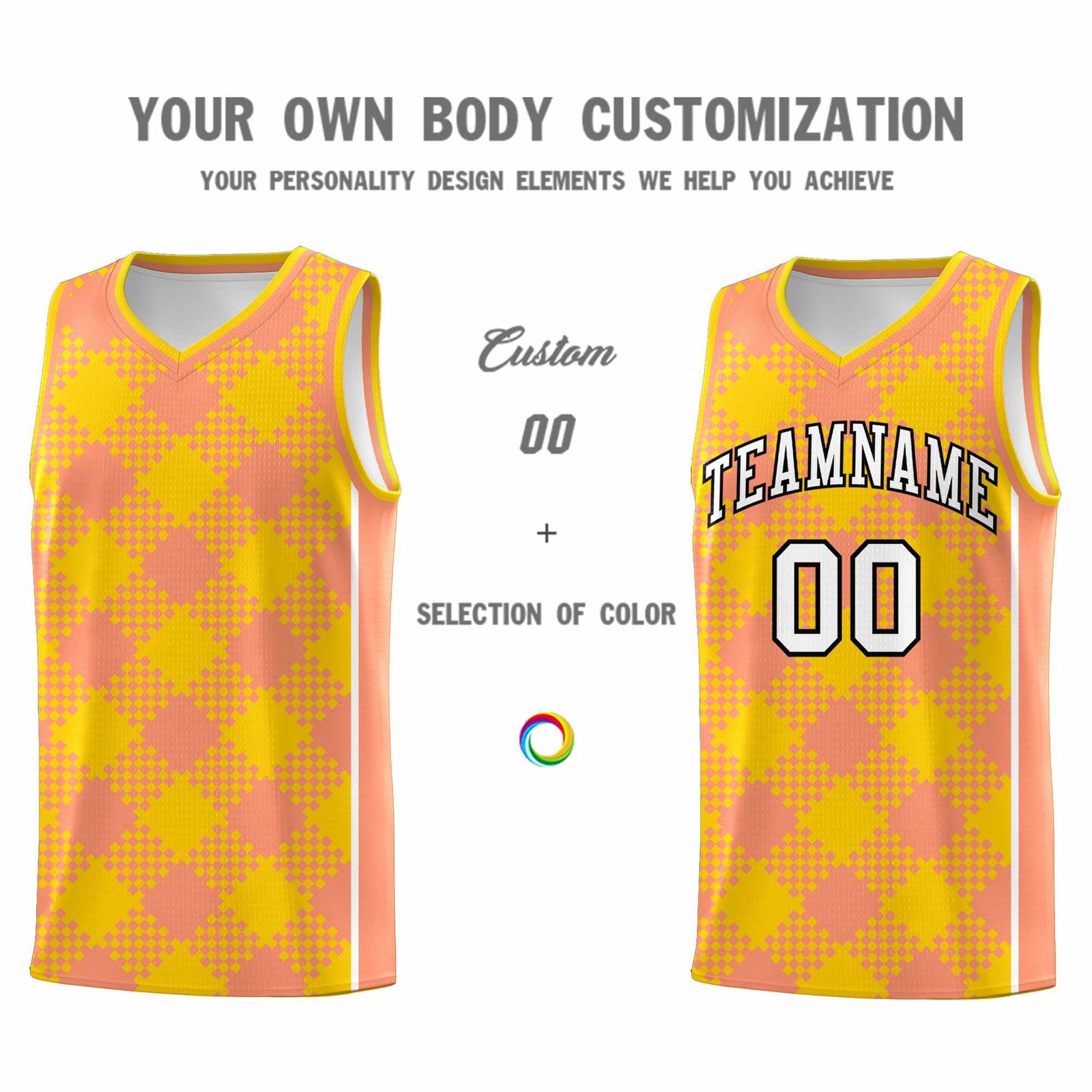 Personalized Light Orange Gold-White Grid Basketball Kits