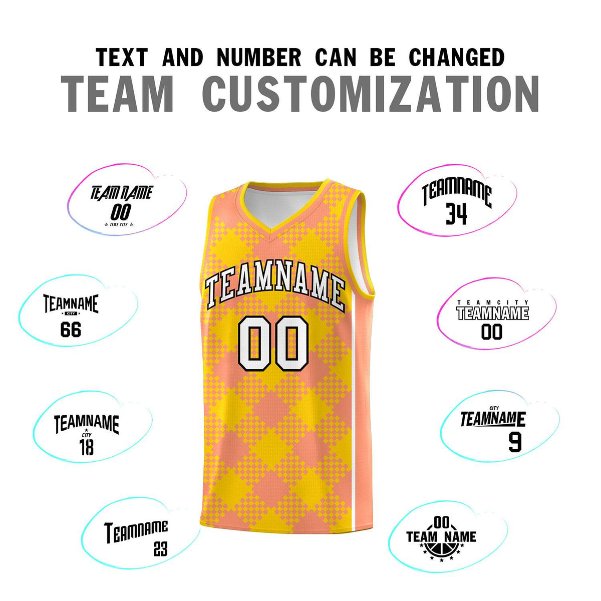 Personalized Light Orange Gold-White Grid Basketball Kits