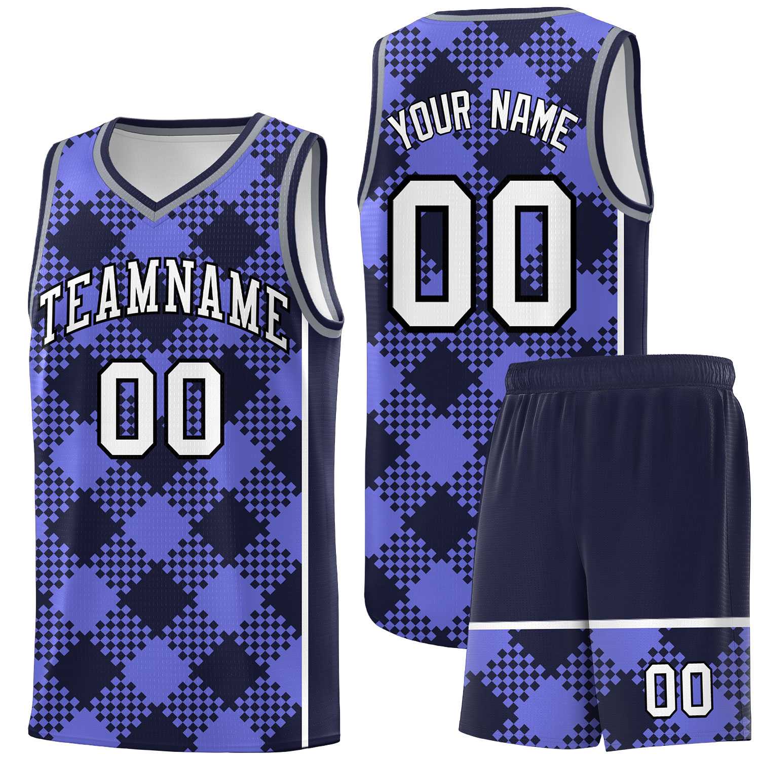 Personalized Purple Navy-White Grid Basketball Kits