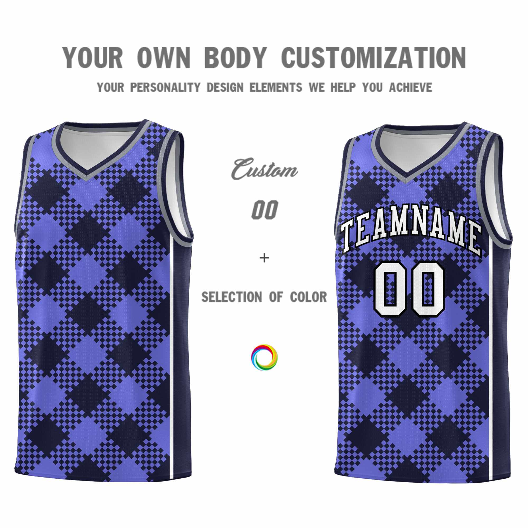 Personalized Purple Navy-White Grid Basketball Kits