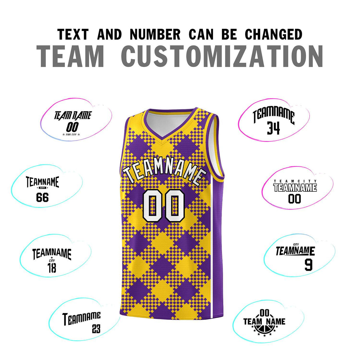 Personalized Purple Gold-White Grid Basketball Kits