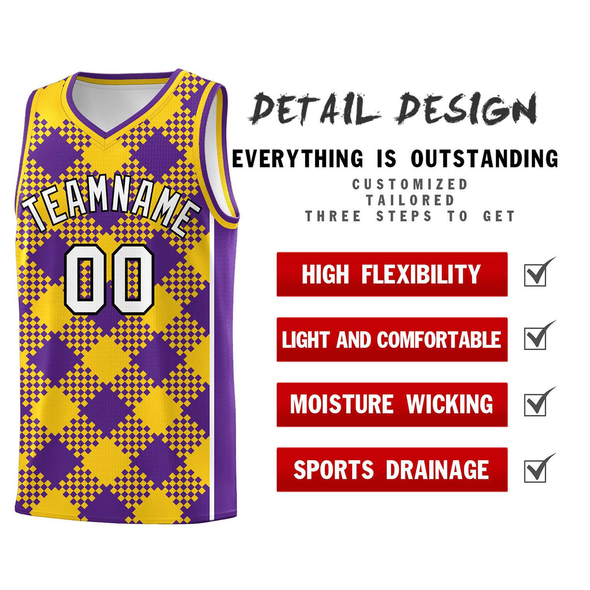 Personalized Purple Gold-White Grid Basketball Kits
