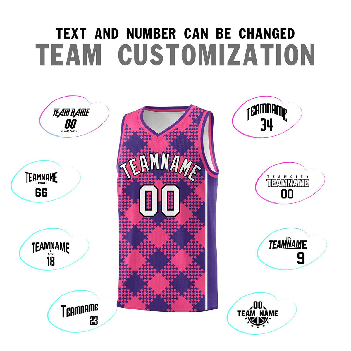 Personalized Purple Pink-White Grid Basketball Kits