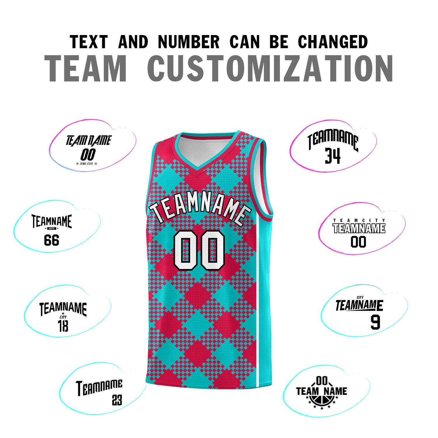 Personalized Aqua Red-White Grid Basketball Kits