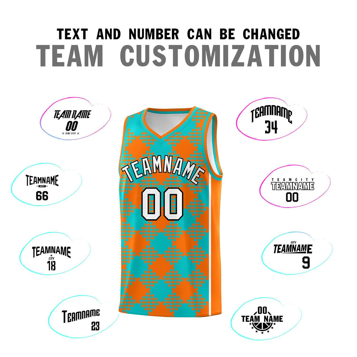 Personalized Aqua Orange-White Grid Basketball Kits