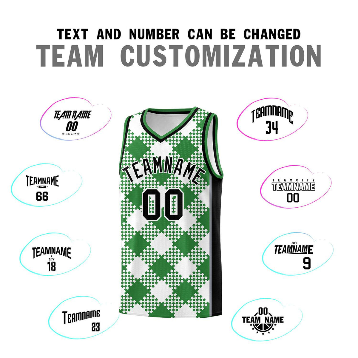 Personalized White Kelly Green-Gray Grid Basketball Kits