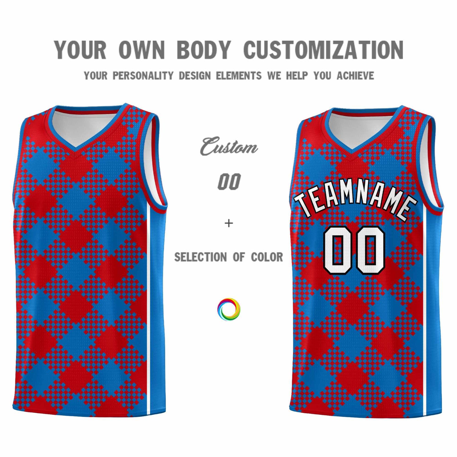 Personalized Royal Red-White Grid Basketball Kits