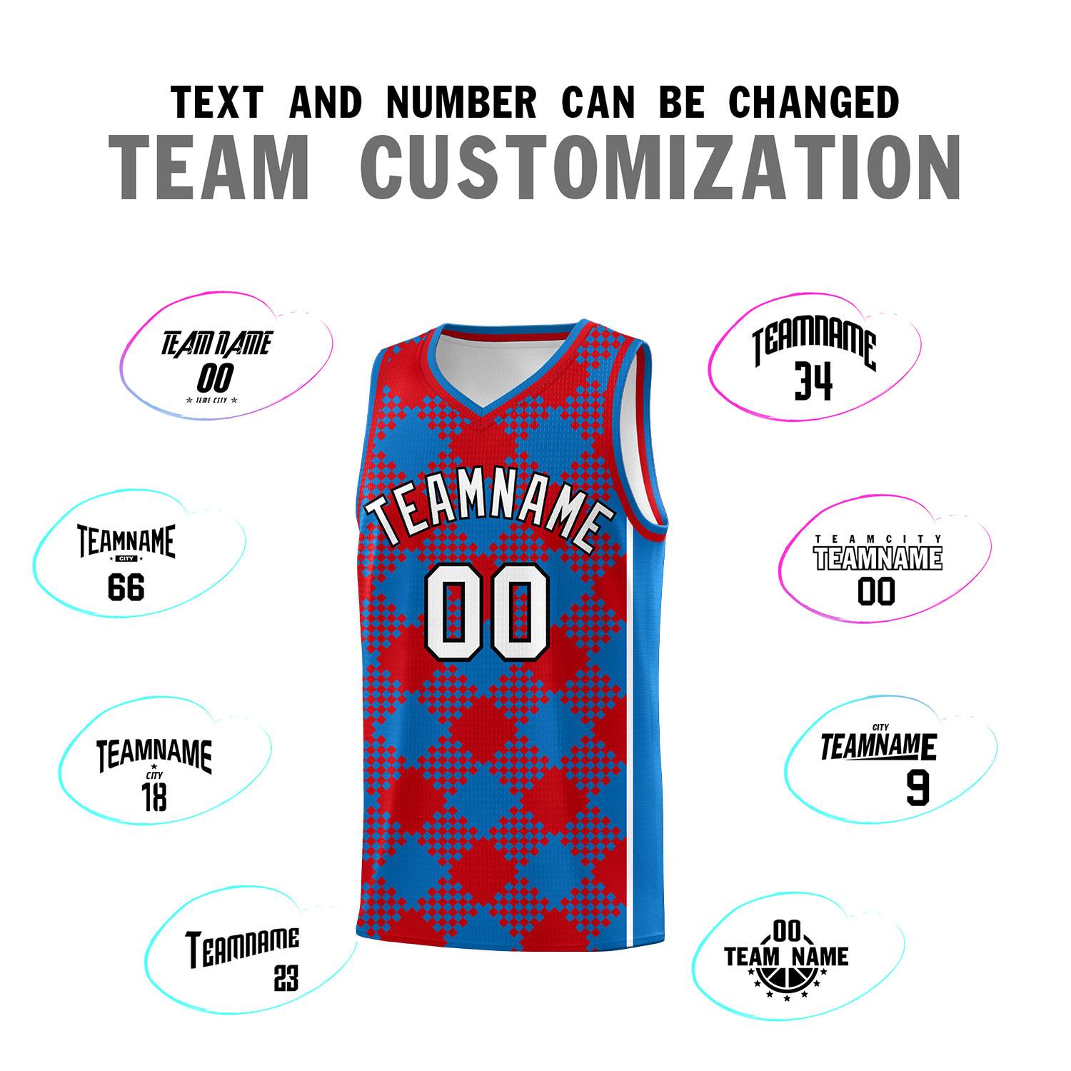 Personalized Royal Red-White Grid Basketball Kits