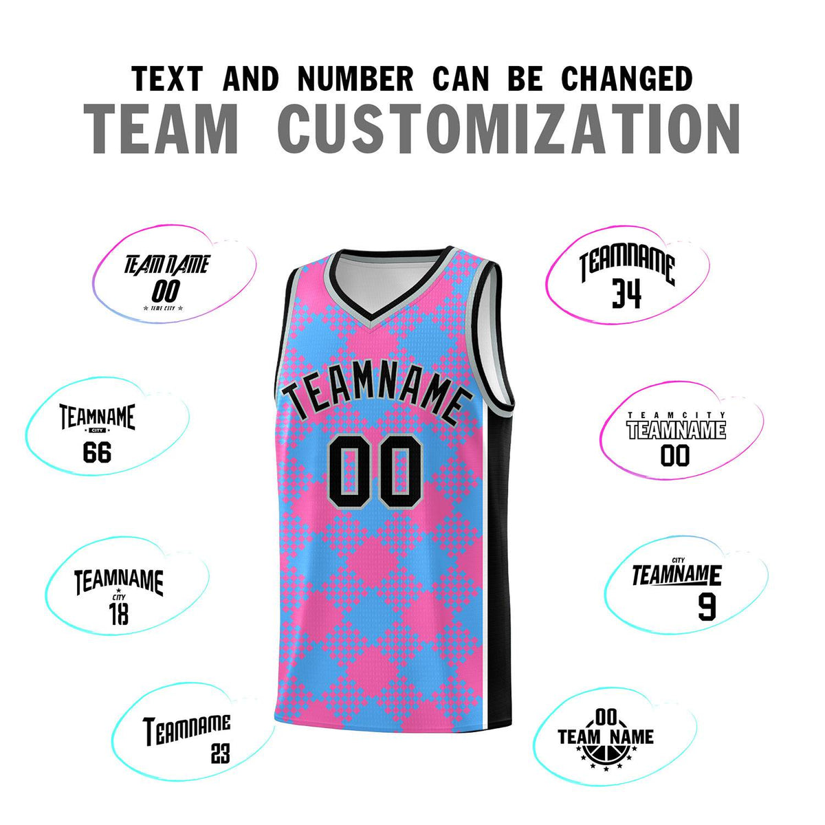 Personalized Powder Blue Pink-White Grid Basketball Kits