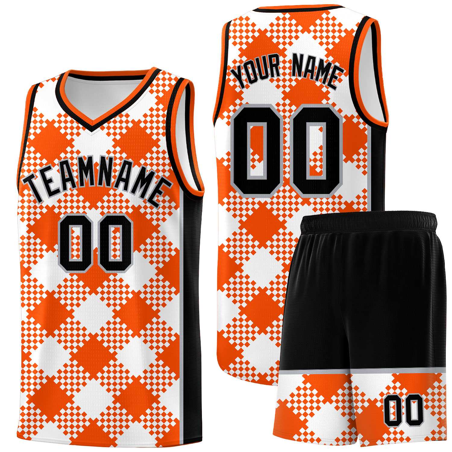 Personalized White Orange-Gray Grid Basketball Kits