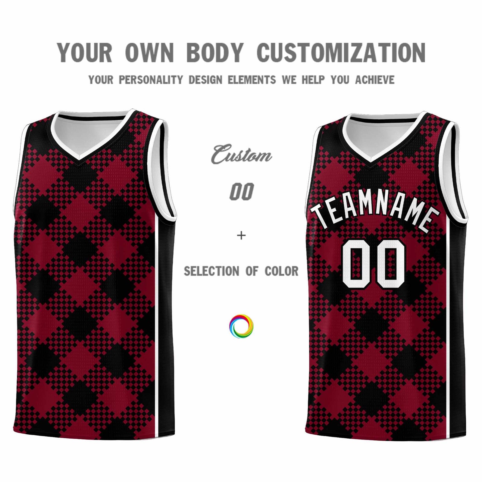 Personalized Crimson Black-White Grid Basketball Kits