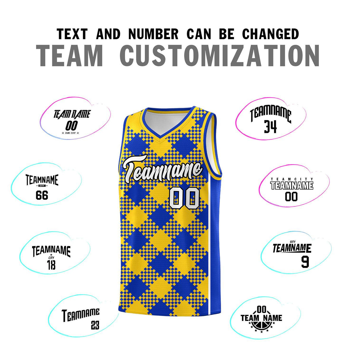Personalized Royal Gold-White Grid Basketball Kits