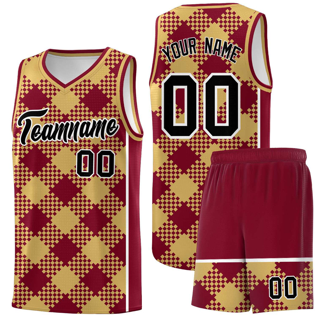 Personalized Old Gold Crimson-White Grid Basketball Kits