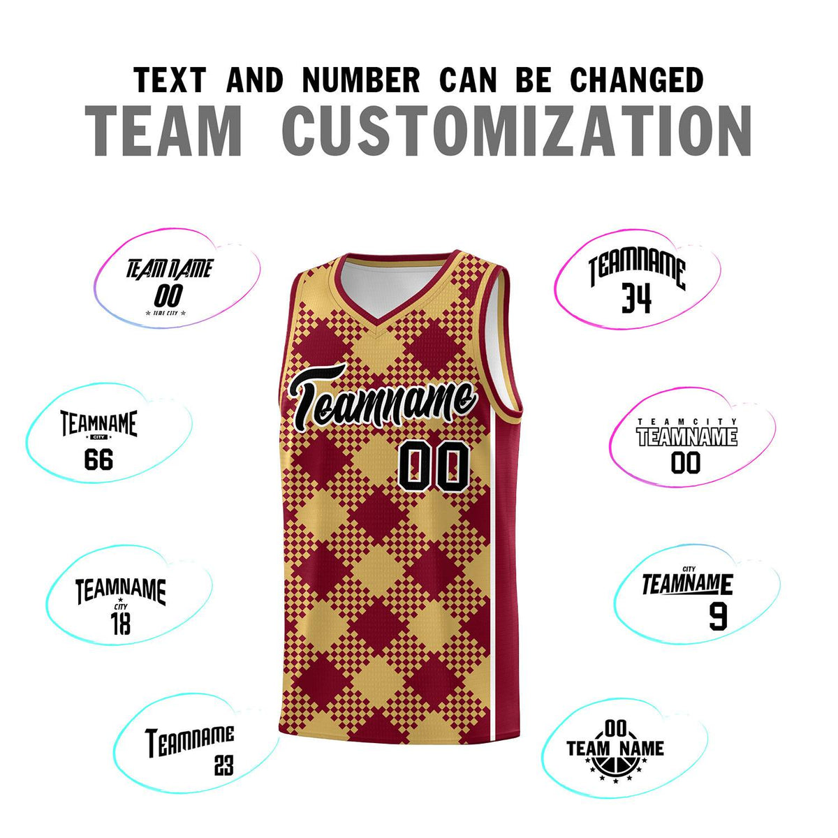 Personalized Old Gold Crimson-White Grid Basketball Kits