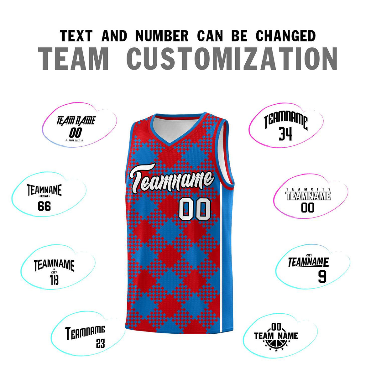 Personalized Royal Red-White Grid Basketball Kits