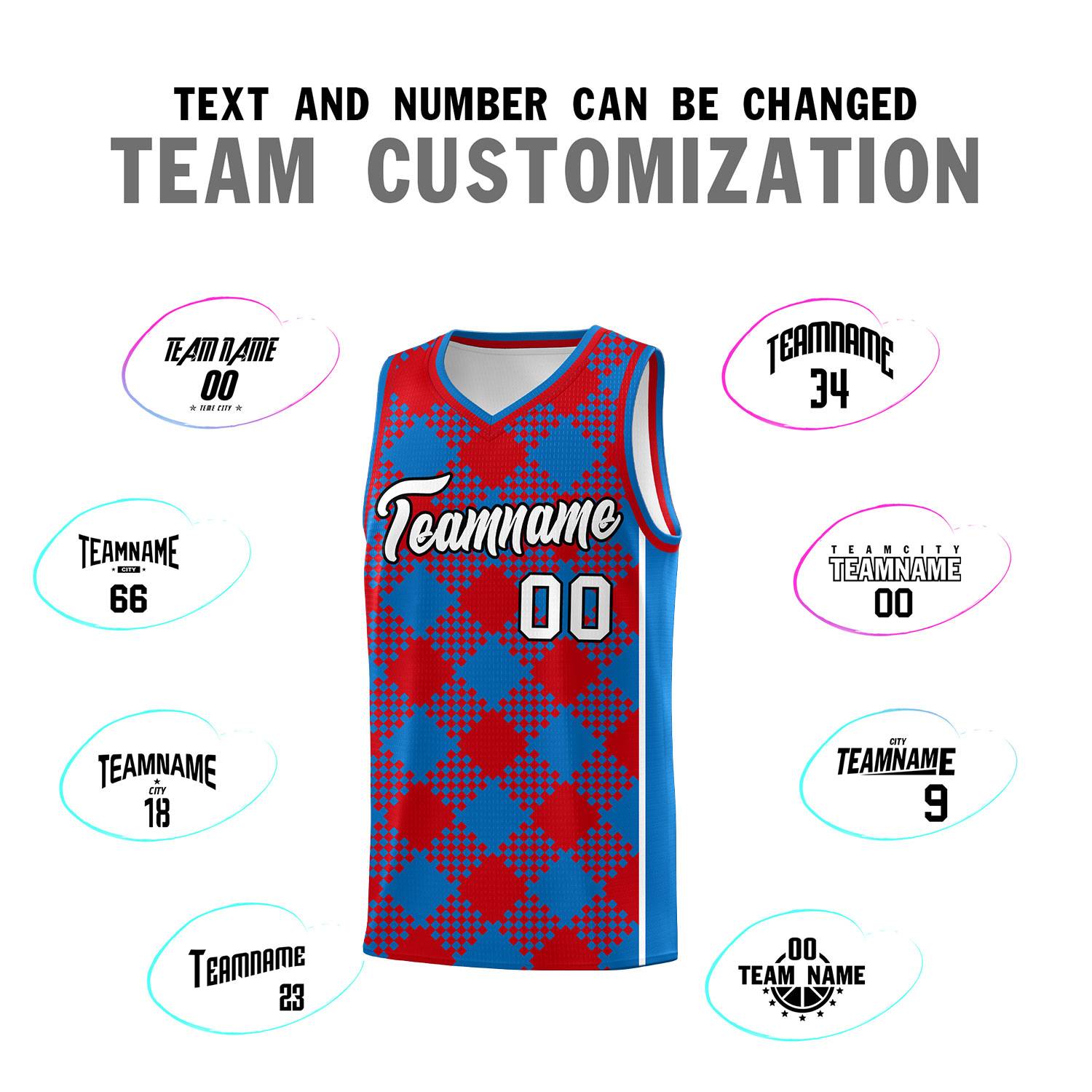 Personalized Royal Red-White Grid Basketball Kits