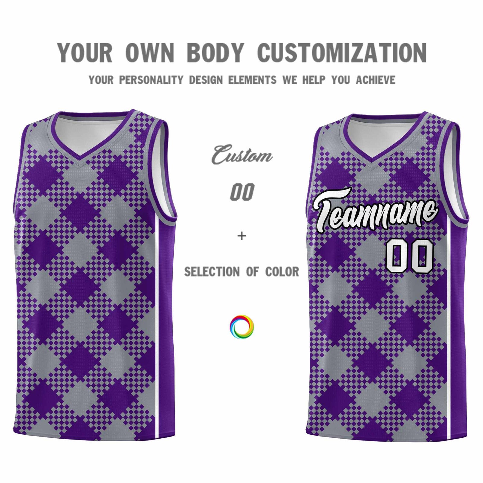 Personalized Gray Purple-White Grid Basketball Kits
