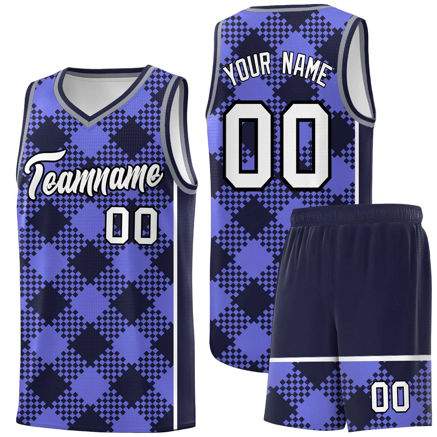 Personalized Purple Navy-White Grid Basketball Kits