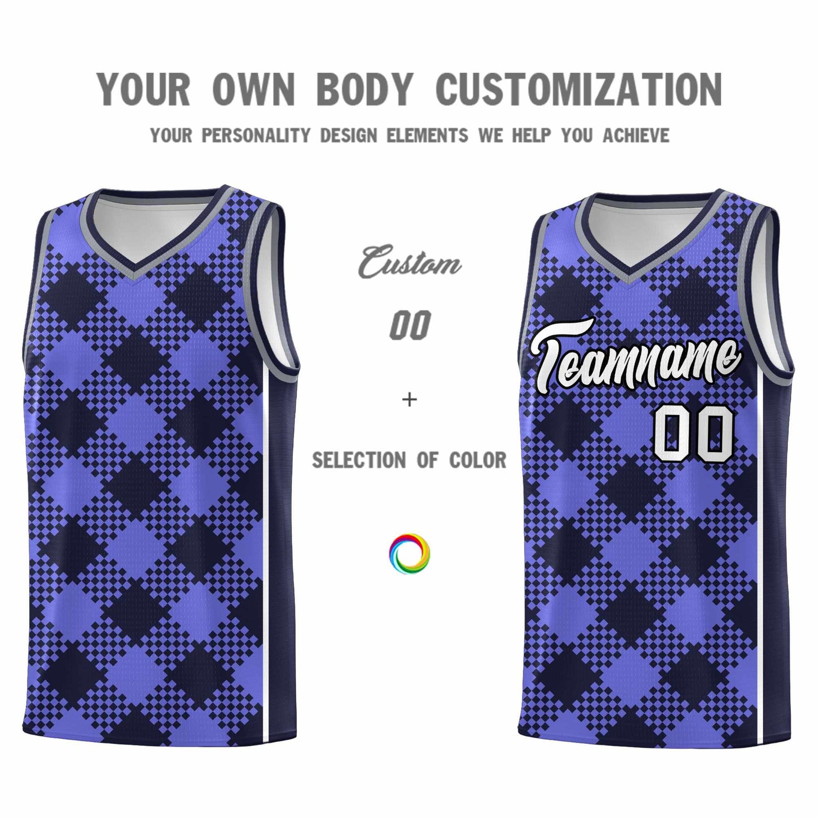 Personalized Purple Navy-White Grid Basketball Kits